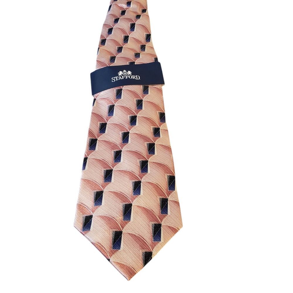 NWT Stafford Neck Tie Mens Designer‎ Luxury Pink Blue Black Geometric Statement
